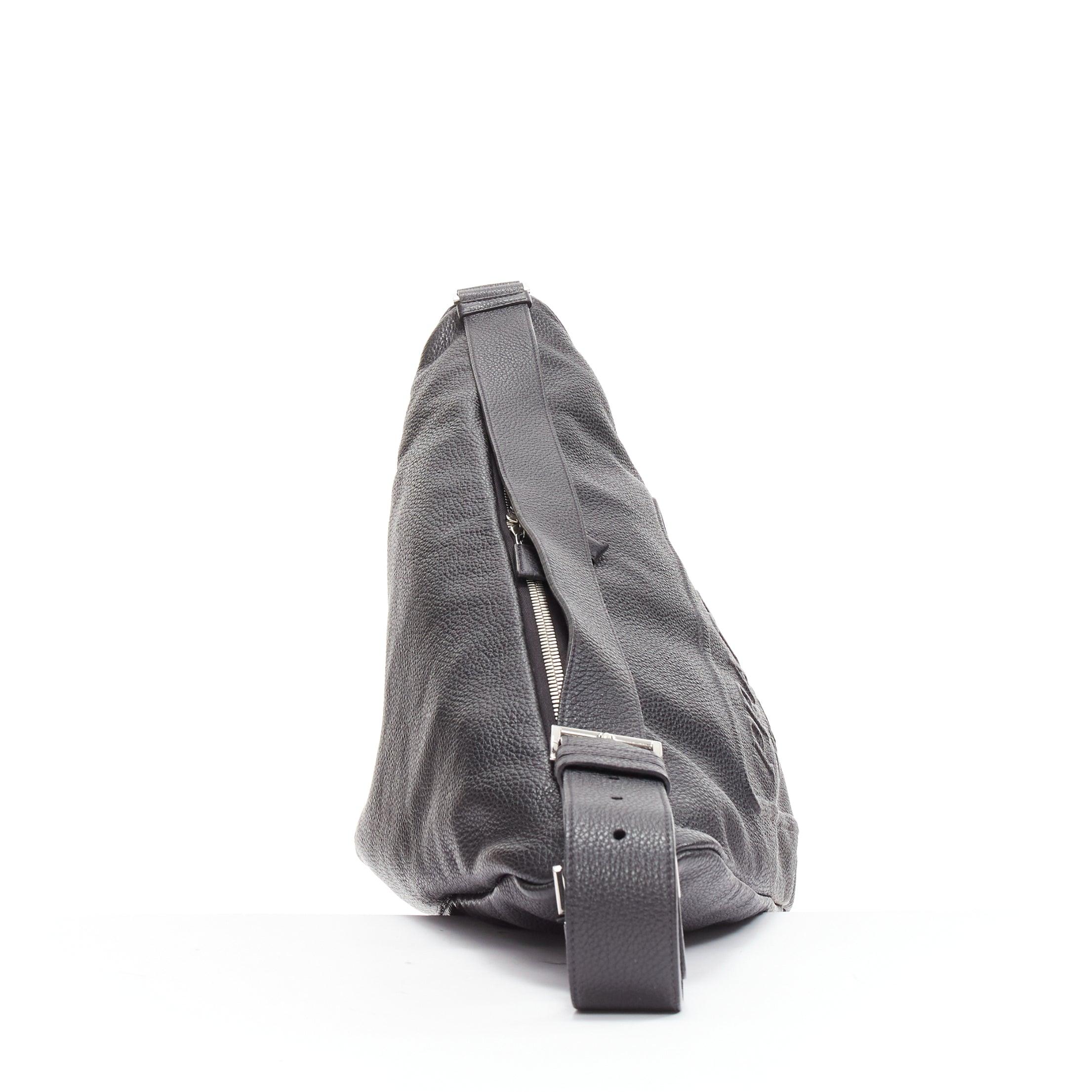 Men's PRADA Triangle black textured leather big logo large messenger shoulder bag For Sale
