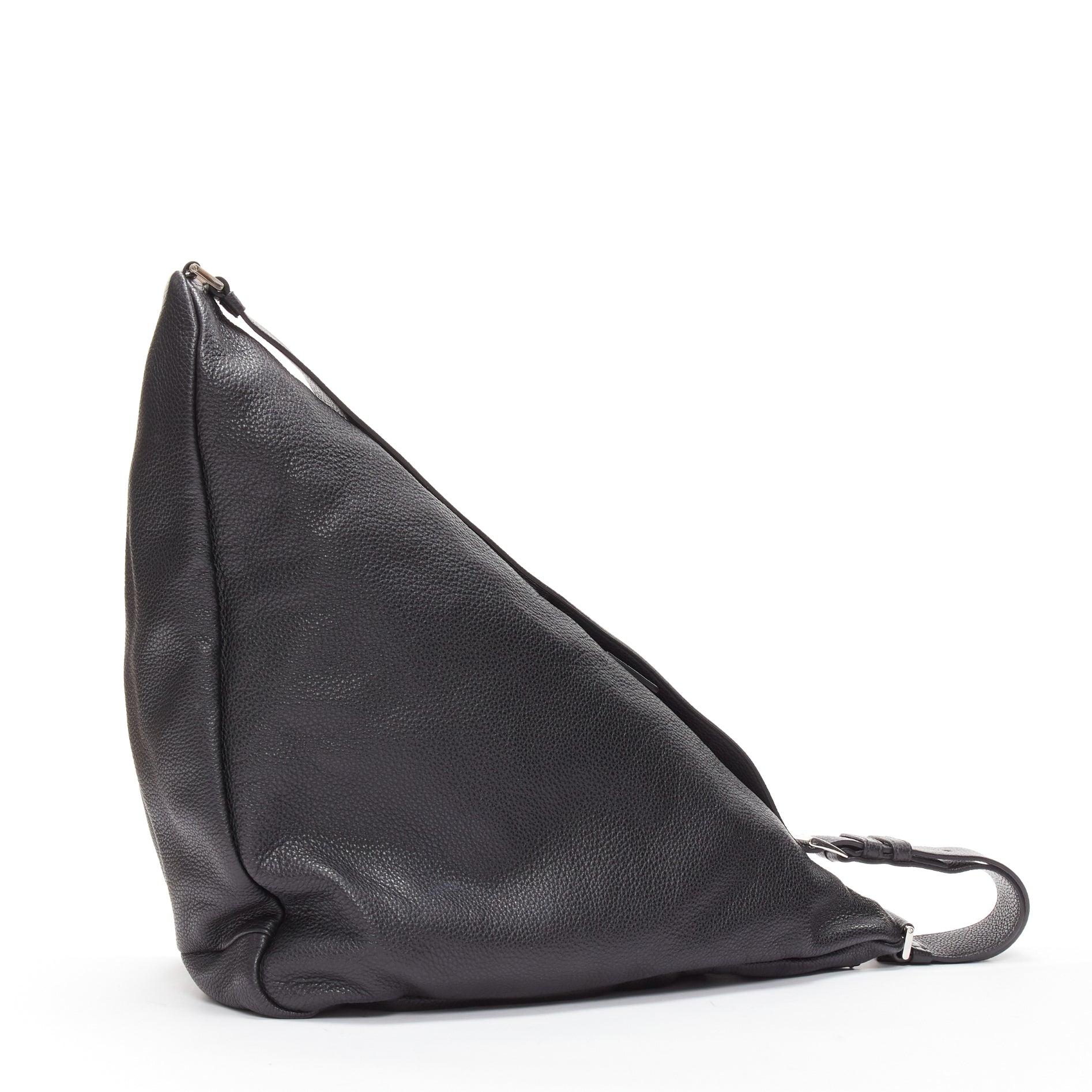 PRADA Triangle black textured leather big logo large messenger shoulder bag For Sale 1
