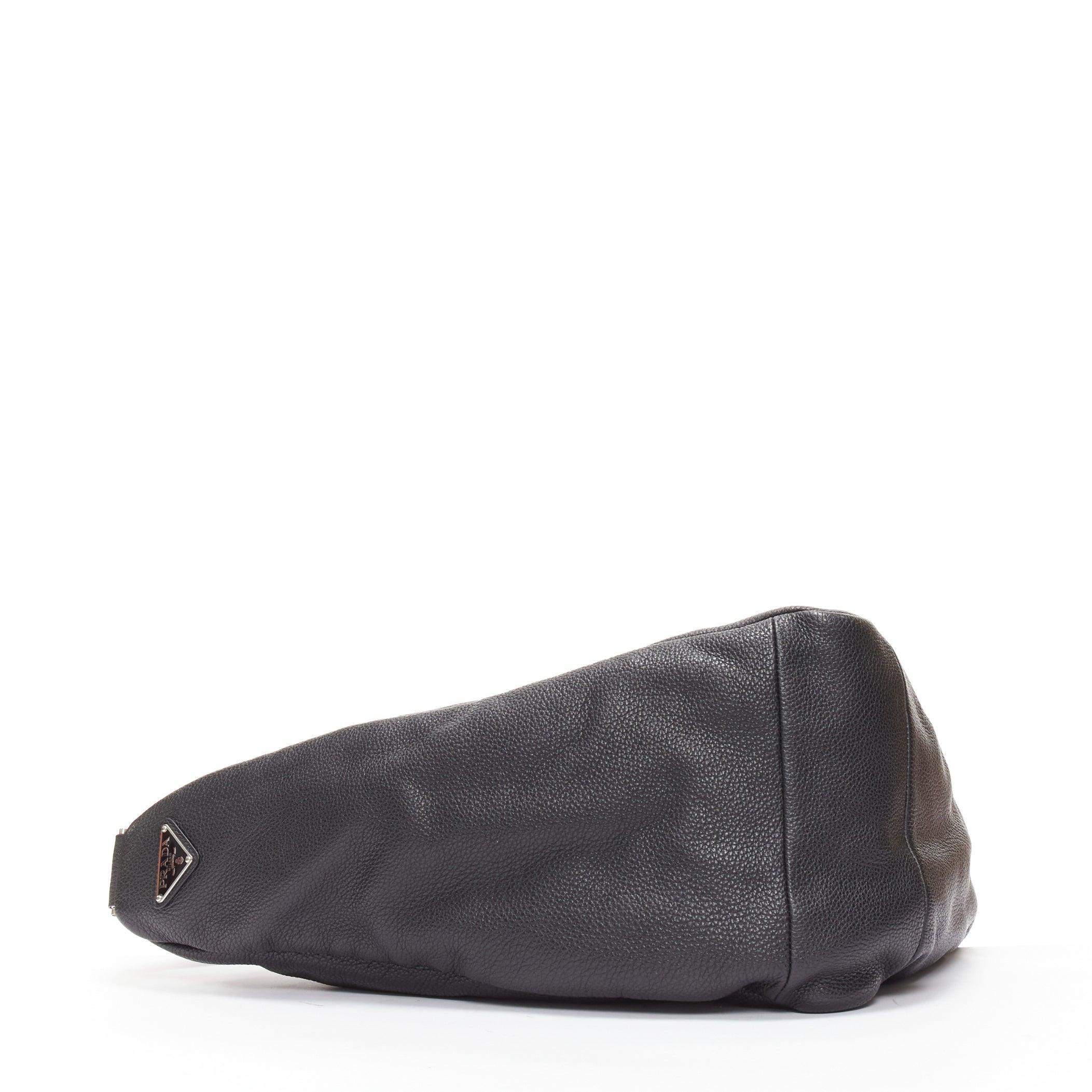 PRADA Triangle black textured leather big logo large messenger shoulder bag For Sale 2
