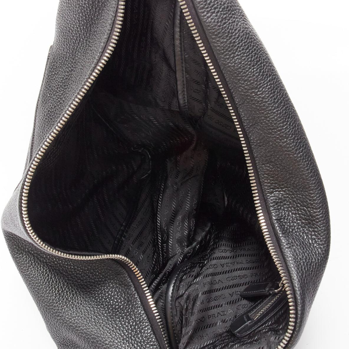 PRADA Triangle black textured leather big logo large messenger shoulder bag For Sale 5