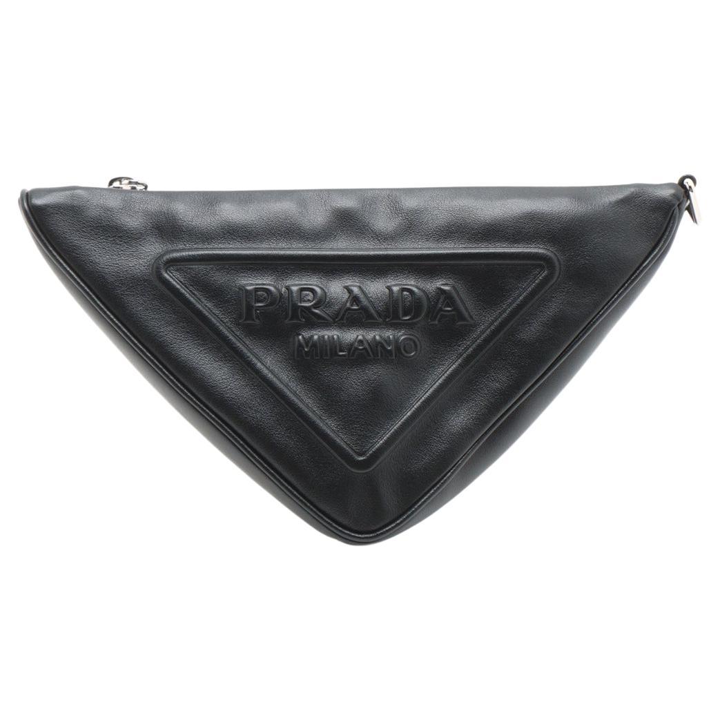 Prada Triangle Leather Clutch Bag Black