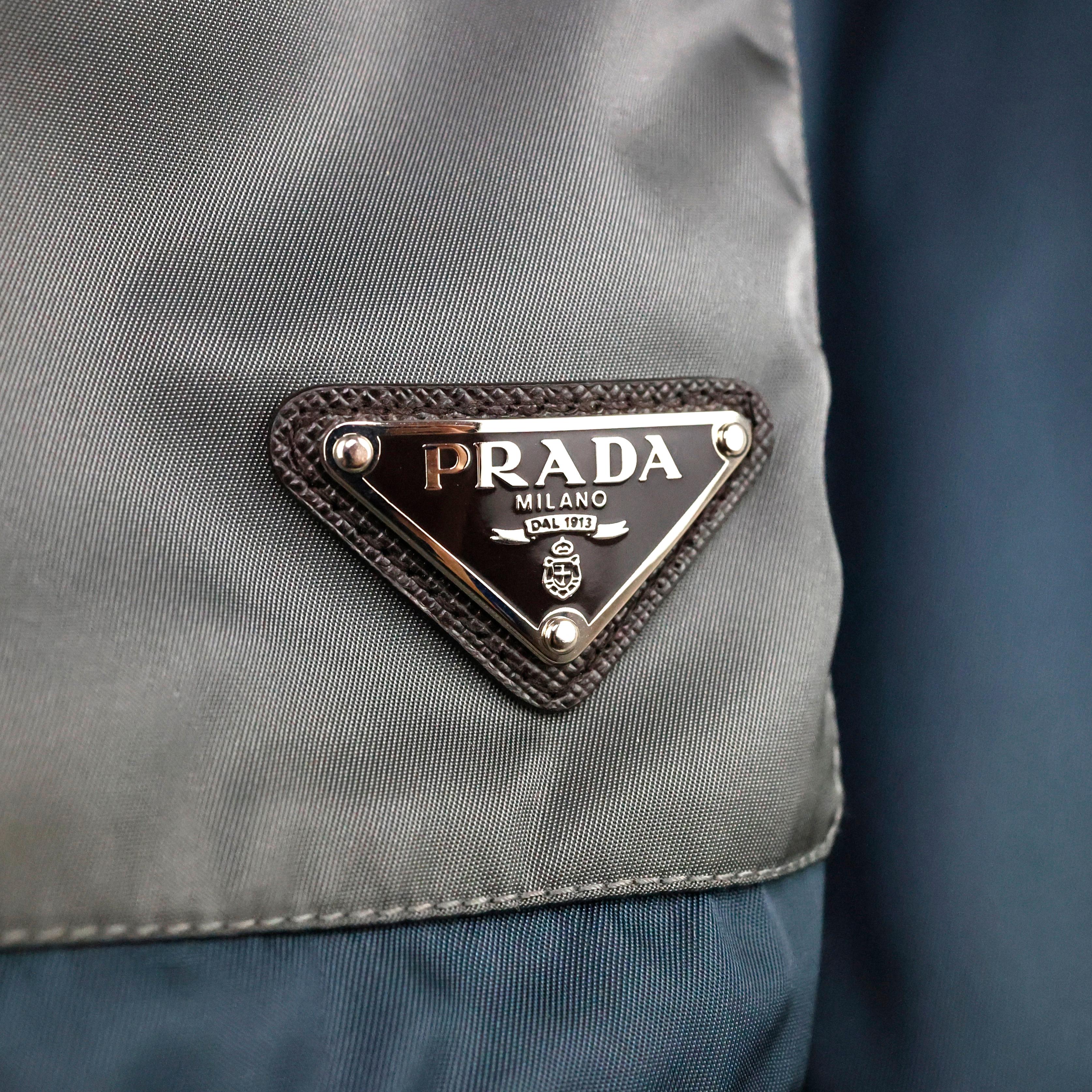 Prada Triangle Logo Jacket in Nylon and Leather For Sale 5