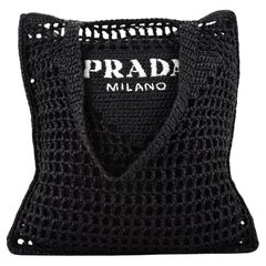 Prada Triangle Logo Open Tote Raffia