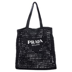 Prada Triangle Logo Open Tote Raffia