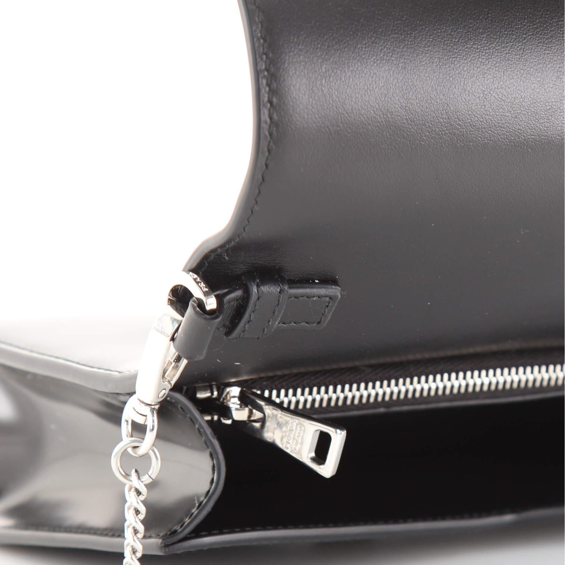 Prada Triangle Logo Plaque Chain Flap Shoulder Bag Spazzolato Leather Small In Good Condition In NY, NY