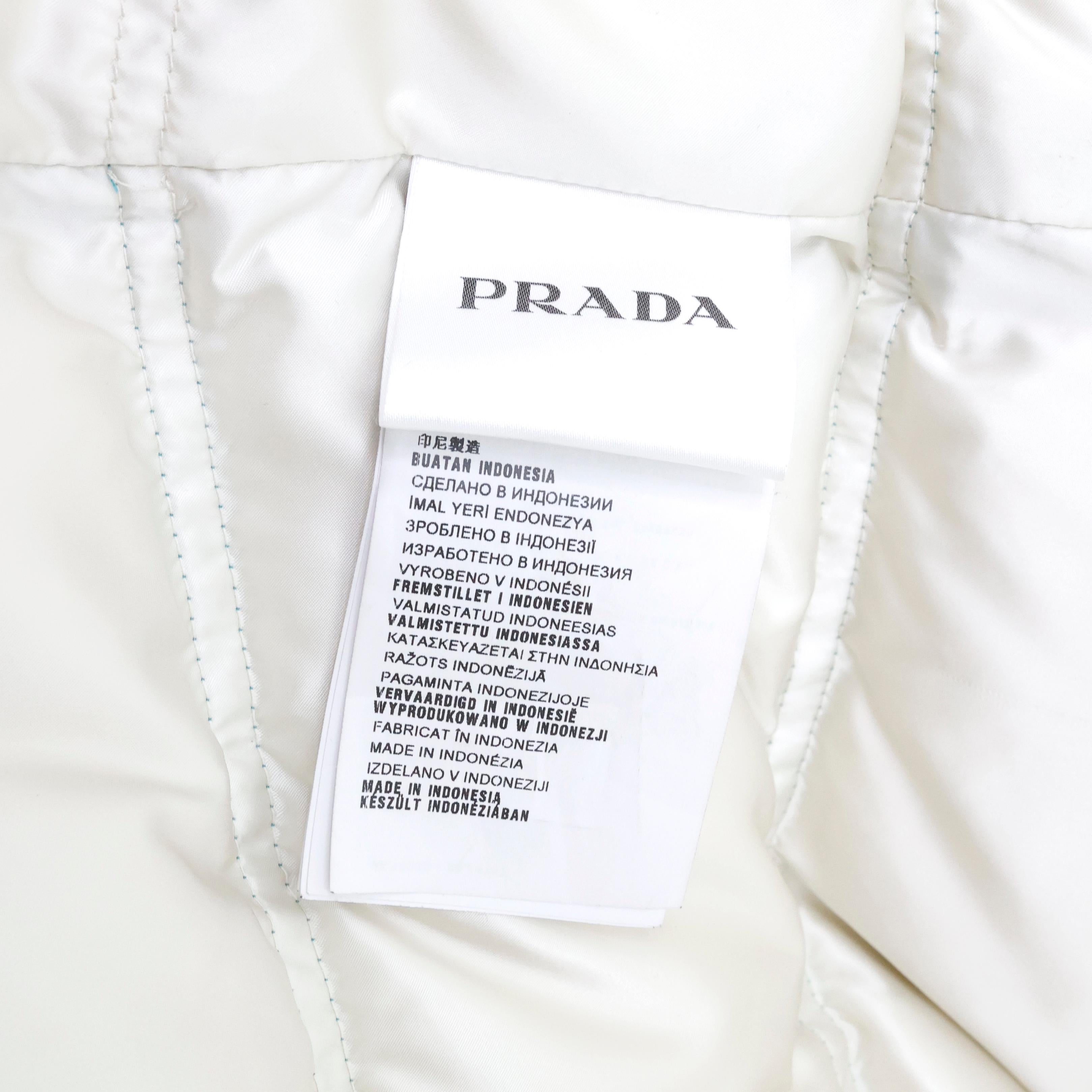 Prada Triangle Logo Puffer Jacket in Turquoise Satin For Sale 2