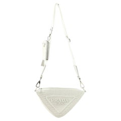 Prada Triangle Logo Zip Crossbody Bag Crochet Raffia Small