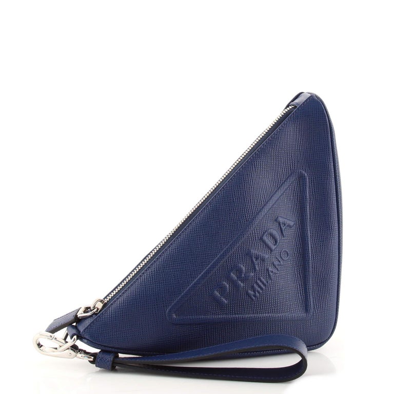 Prada Triangle Logo Zip Crossbody Bag Embossed Saffiano Leather Small For  Sale at 1stDibs