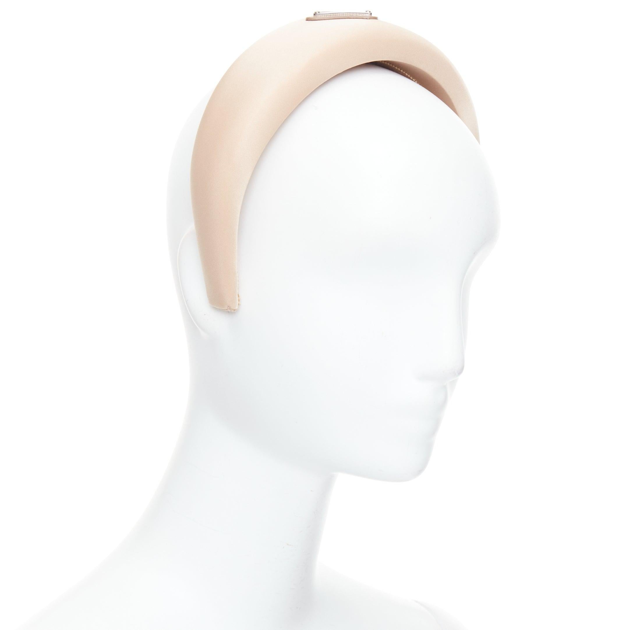 Beige PRADA Fascia Alice a triangolo con logo in metallo e raso beige in vendita