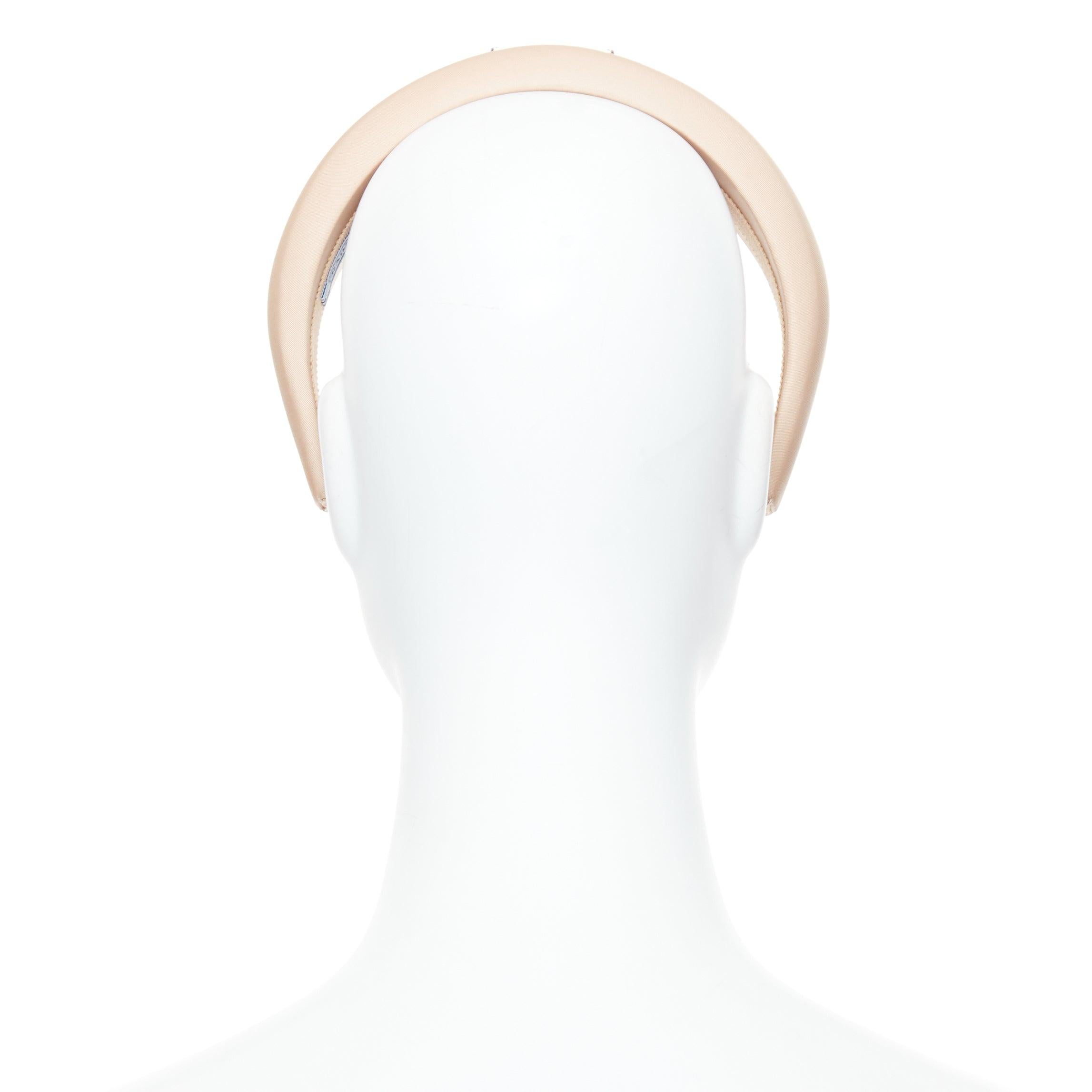 PRADA Triangle Metal Logo beige satin puffy Alice headband Pour femmes en vente