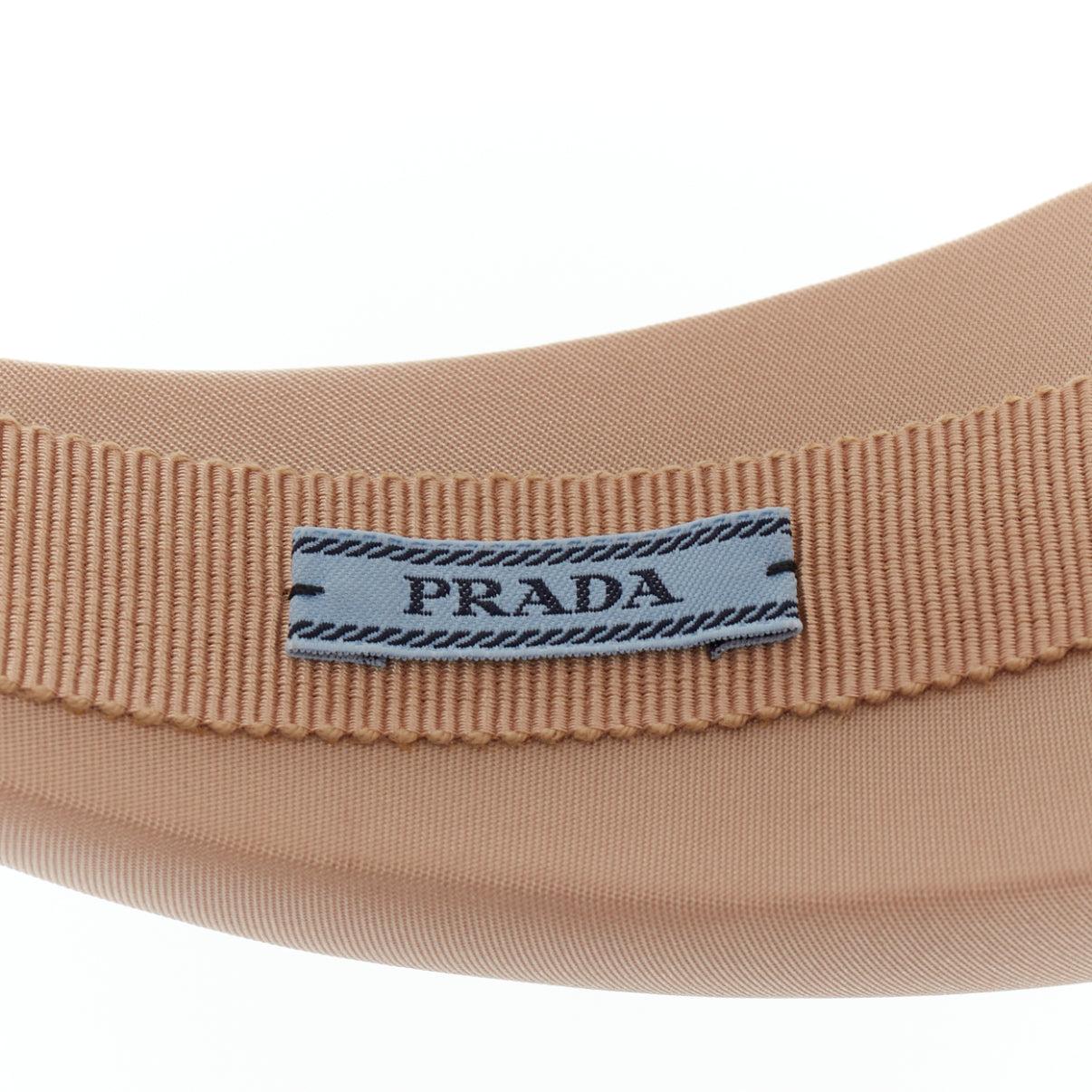 PRADA Triangle Metal Logo beige satin puffy Alice headband en vente 4