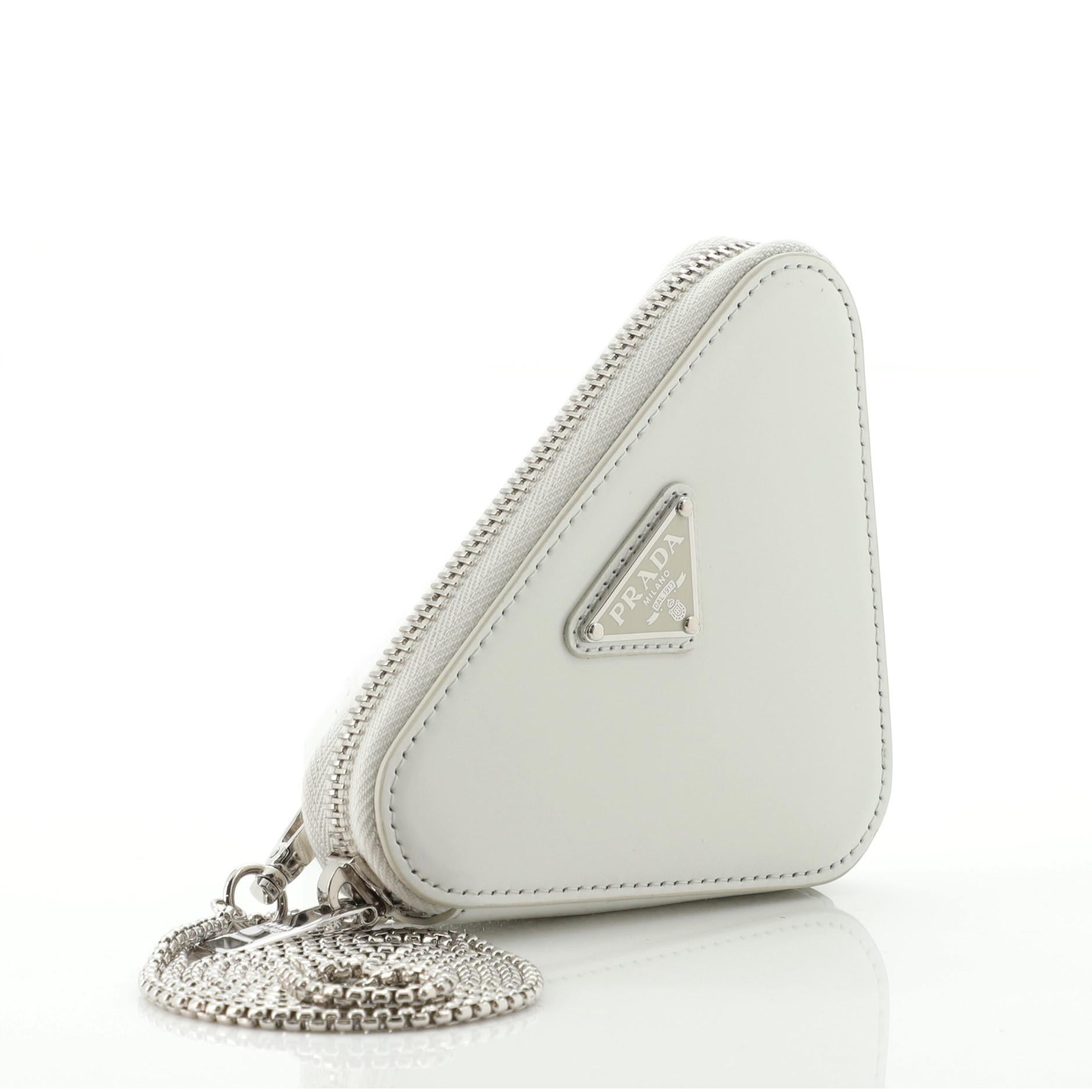 Gray Prada Triangle Pouch Bag with Chain Brushed Leather Mini