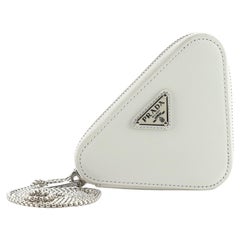 Prada Triangle Pouch Bag with Chain Brushed Leather Mini