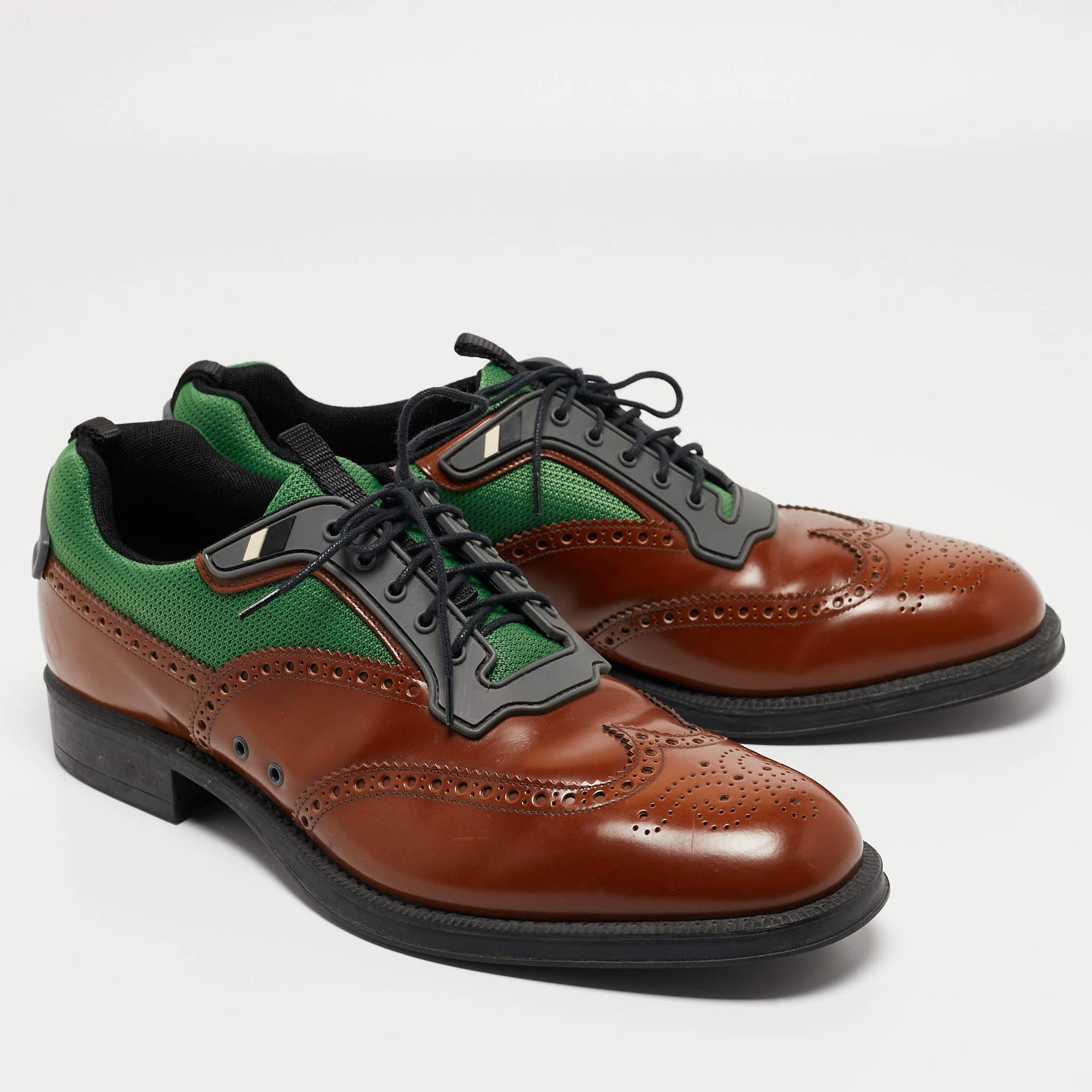 Black Prada Tricolor Brogue Leather and Mesh Lace Up Oxfords Size 45