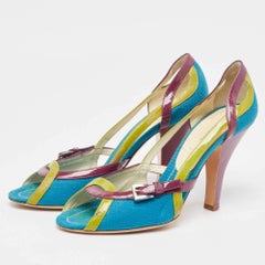 Prada Tricolor Canvas and Patent Leather Peep Toe Pumps Size 40.5