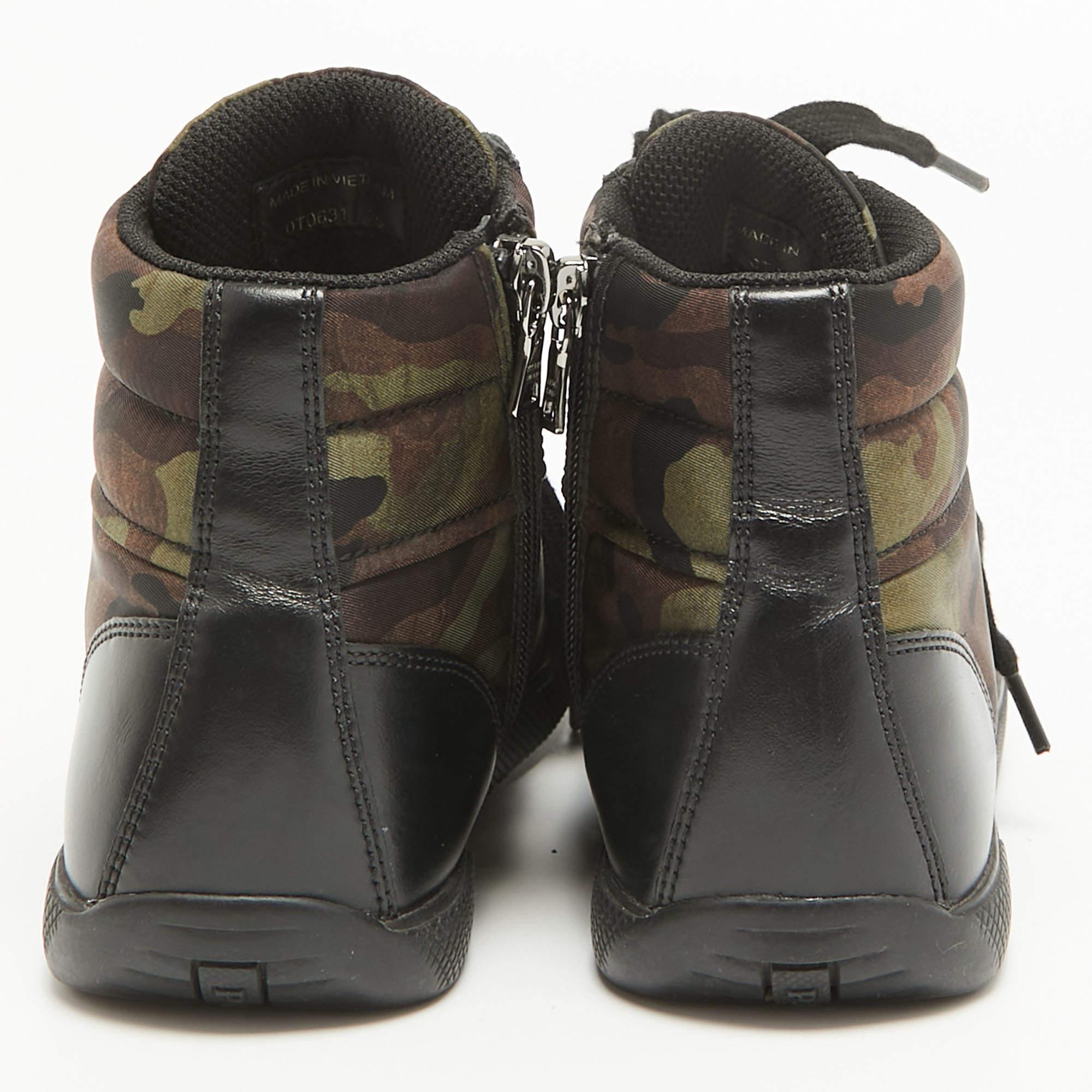 Women's Prada Tricolor Leather and Camo Print Nylon High Top Sneakers Size 35 For Sale