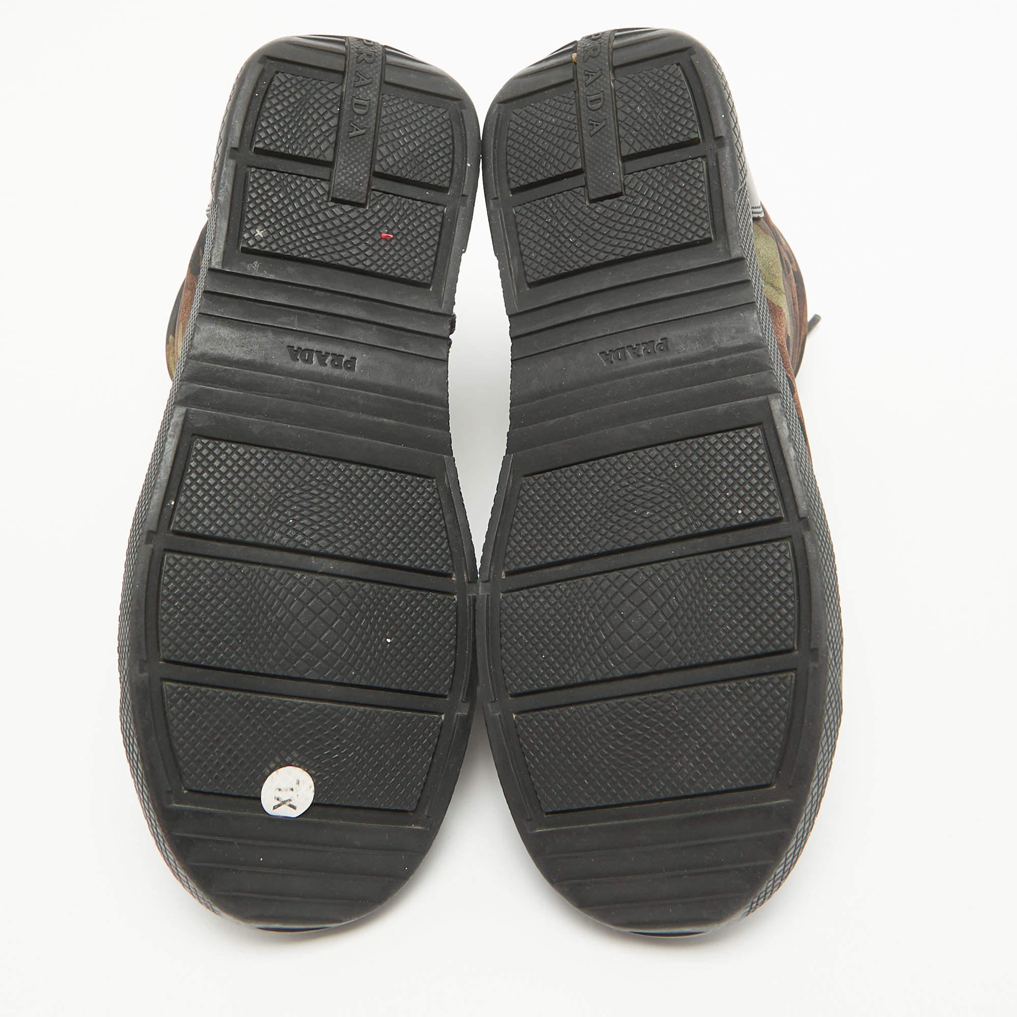 Prada Tricolor Leather and Camo Print Nylon High Top Sneakers Size 35 For Sale 1