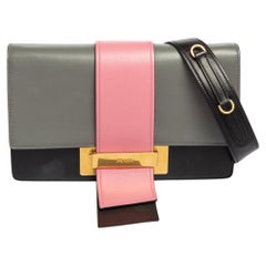 Used Prada Tricolor Leather Ribbon Flap Crossbody Bag