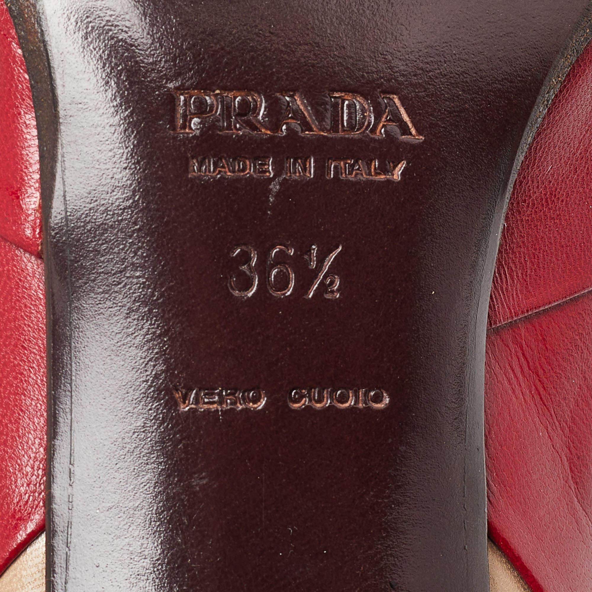 Brown Prada Tricolor Leather Square Toe Pumps Size 36.5 For Sale