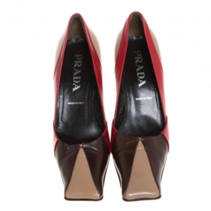 Women's Prada Tricolor Leather Square Toe Pumps Size 36.5 For Sale