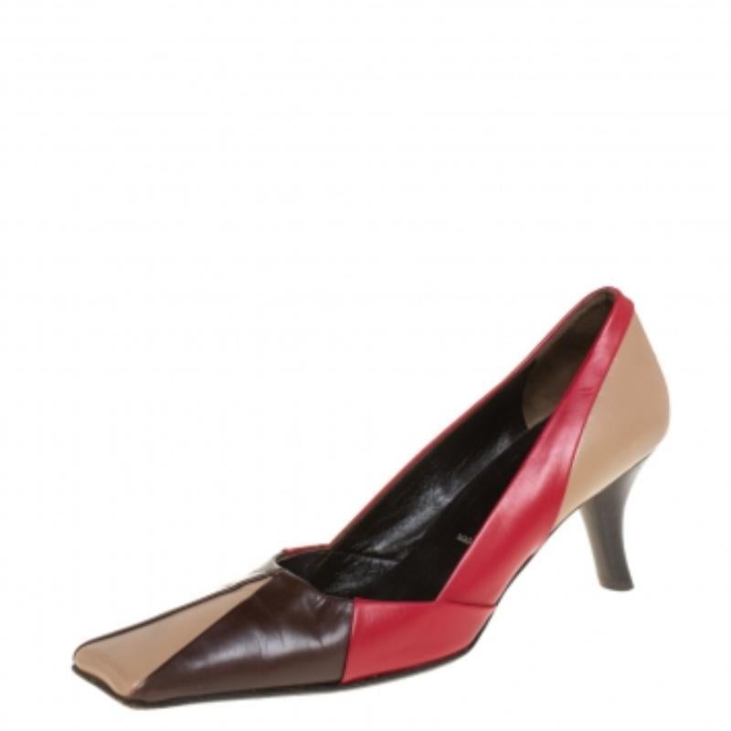 Prada Tricolor Leather Square Toe Pumps Size 36.5 For Sale 1