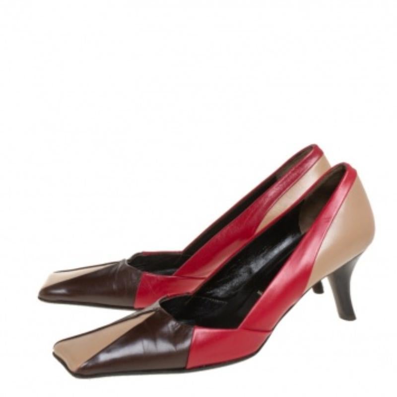 Prada Tricolor Leather Square Toe Pumps Size 36.5 For Sale 2