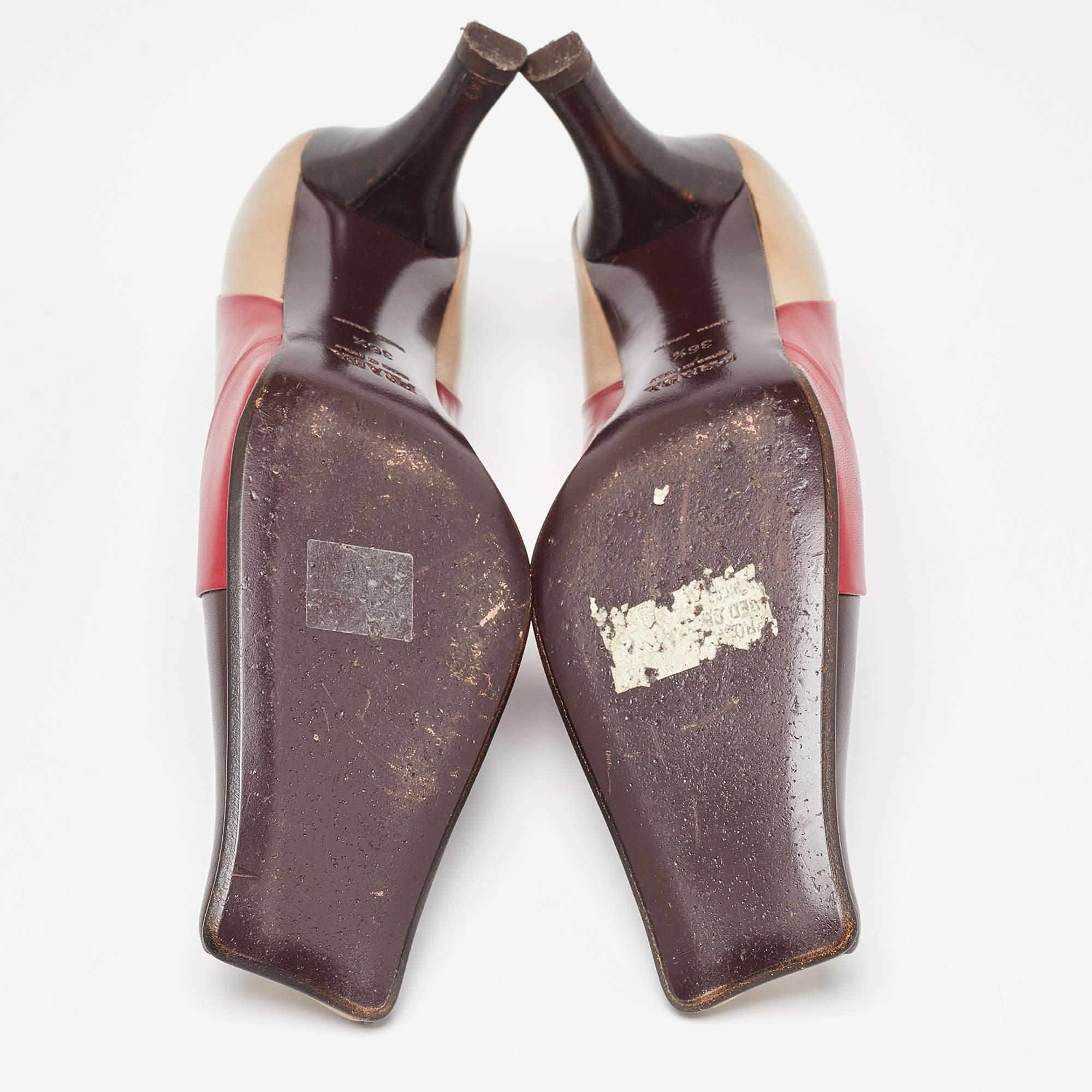 Prada Tricolor Leather Square Toe Pumps Size 36.5 For Sale 2