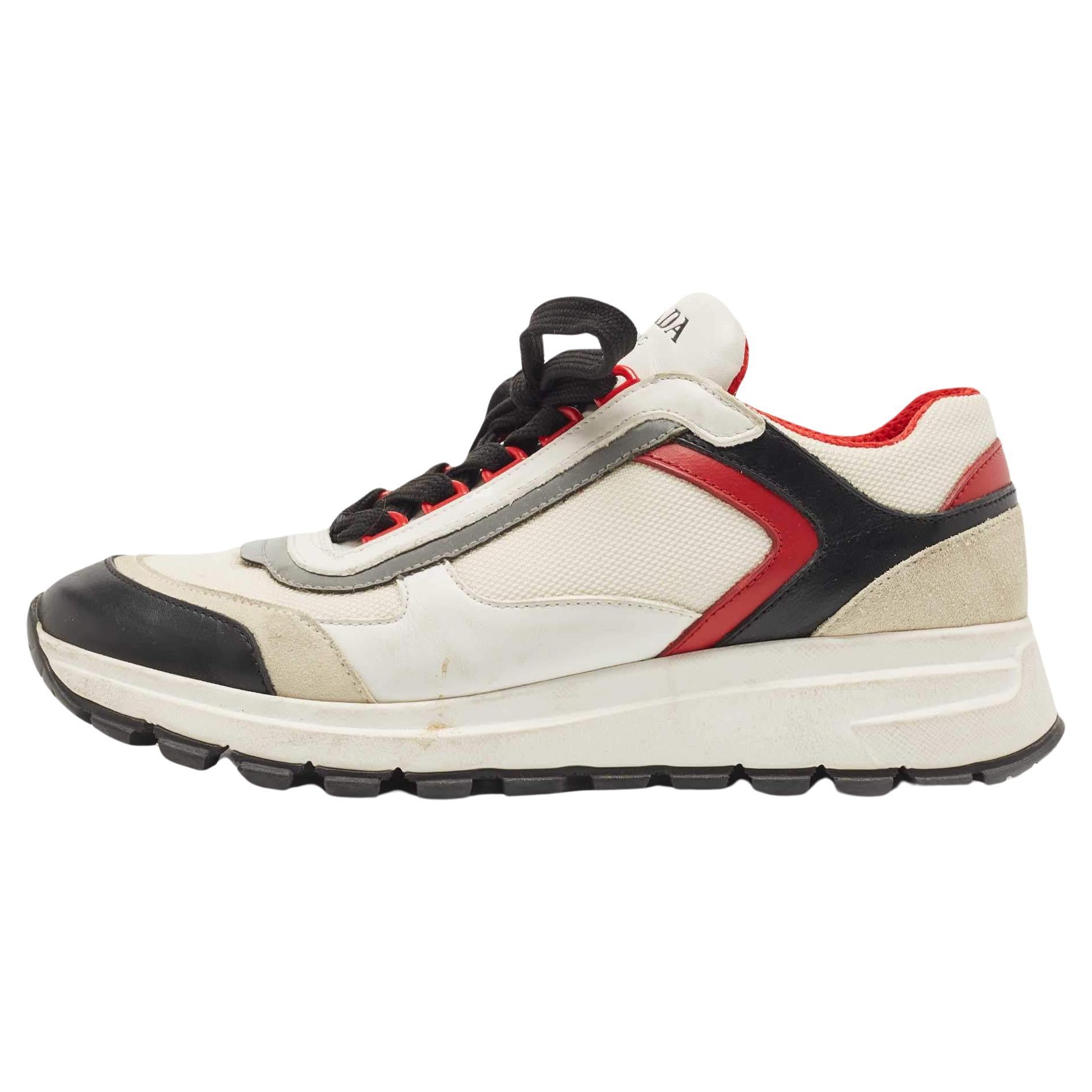 Prada Tricolor Mesh and Leather Low Top Sneakers Size 38 For Sale