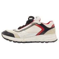 Prada, scarpe da ginnastica basse in pelle e rete tricolore taglia 38