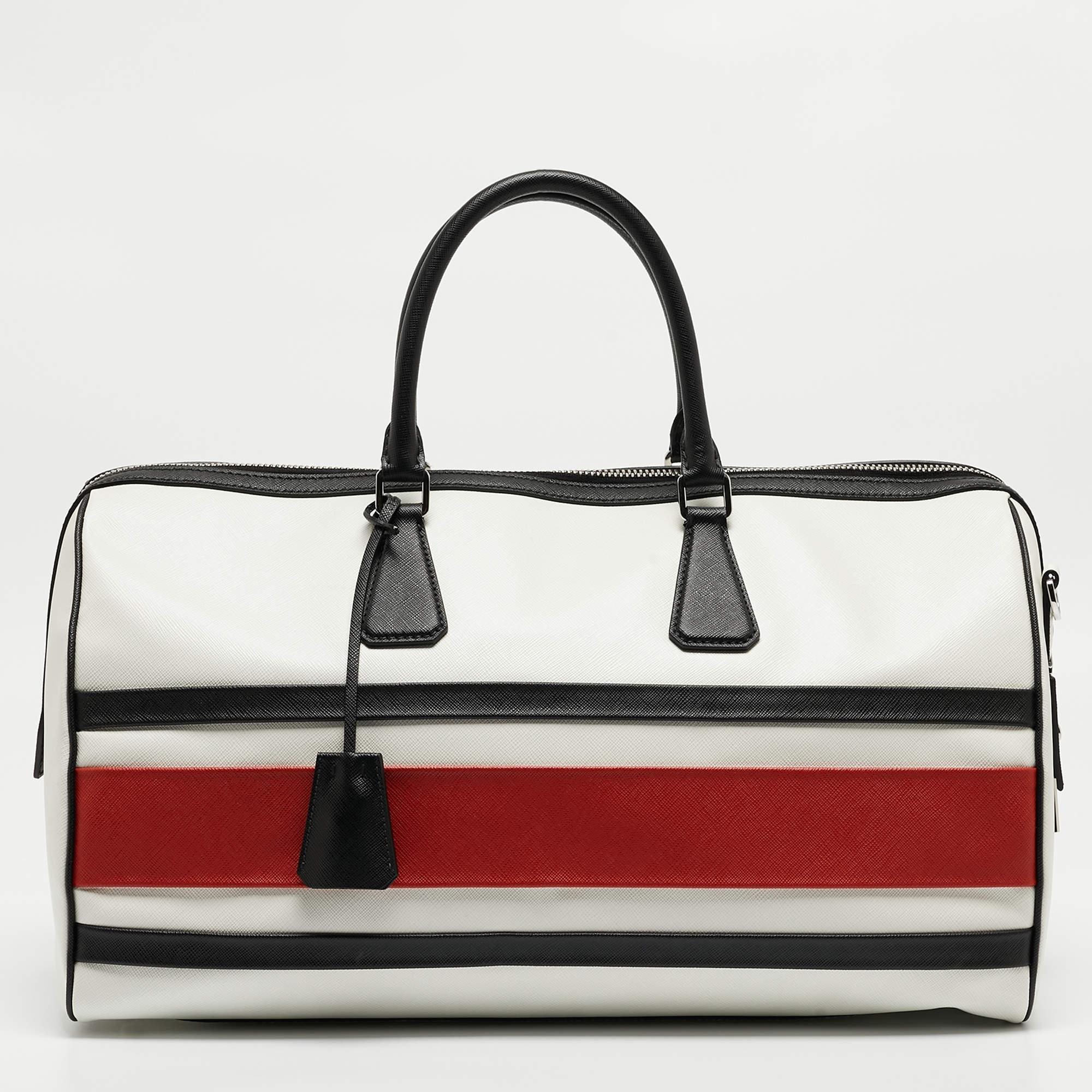 Prada Tricolor Saffiano Leather Travel Bag For Sale 4