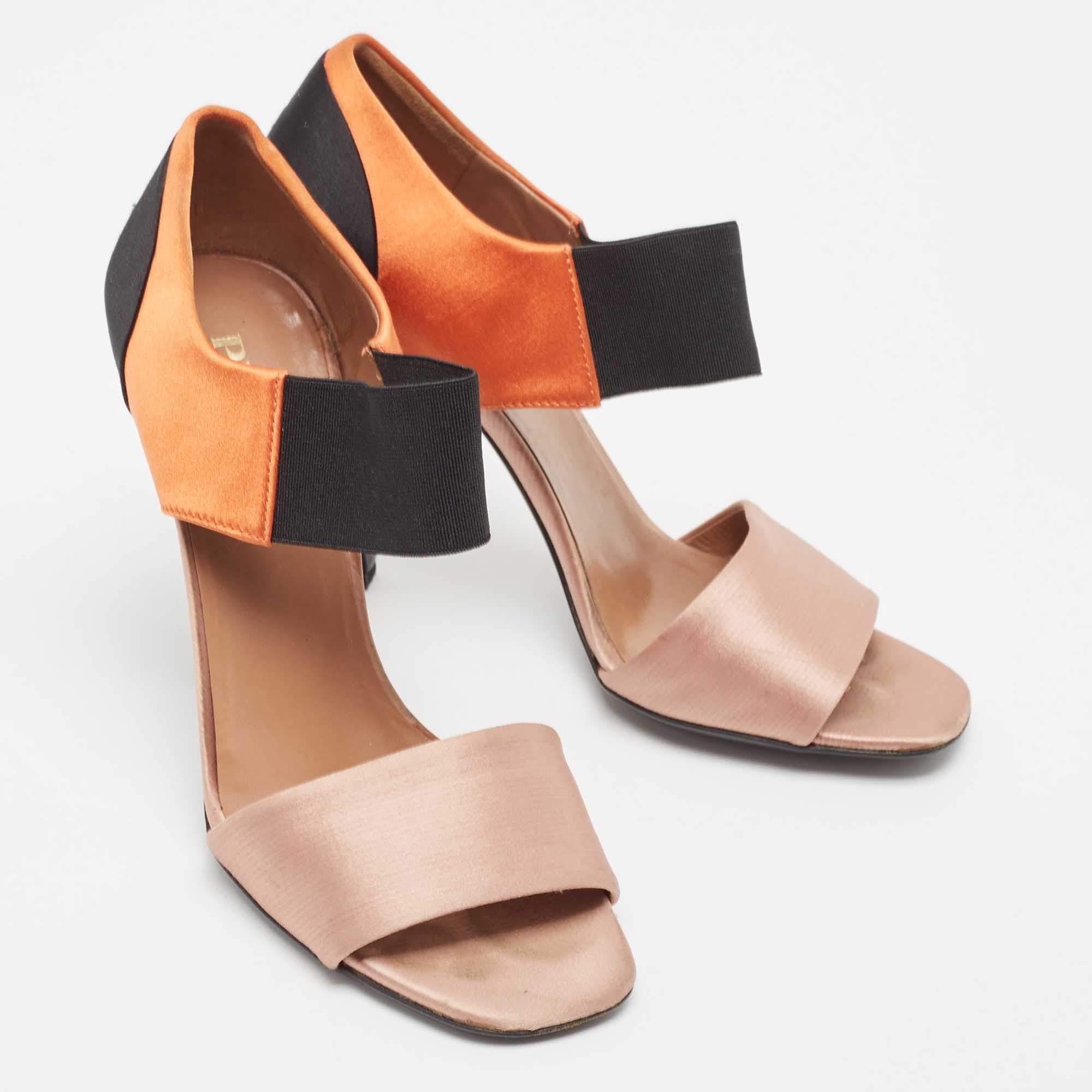 Prada Tricolor Satin Ankle Wrap Sandals Size 36 In Good Condition For Sale In Dubai, Al Qouz 2