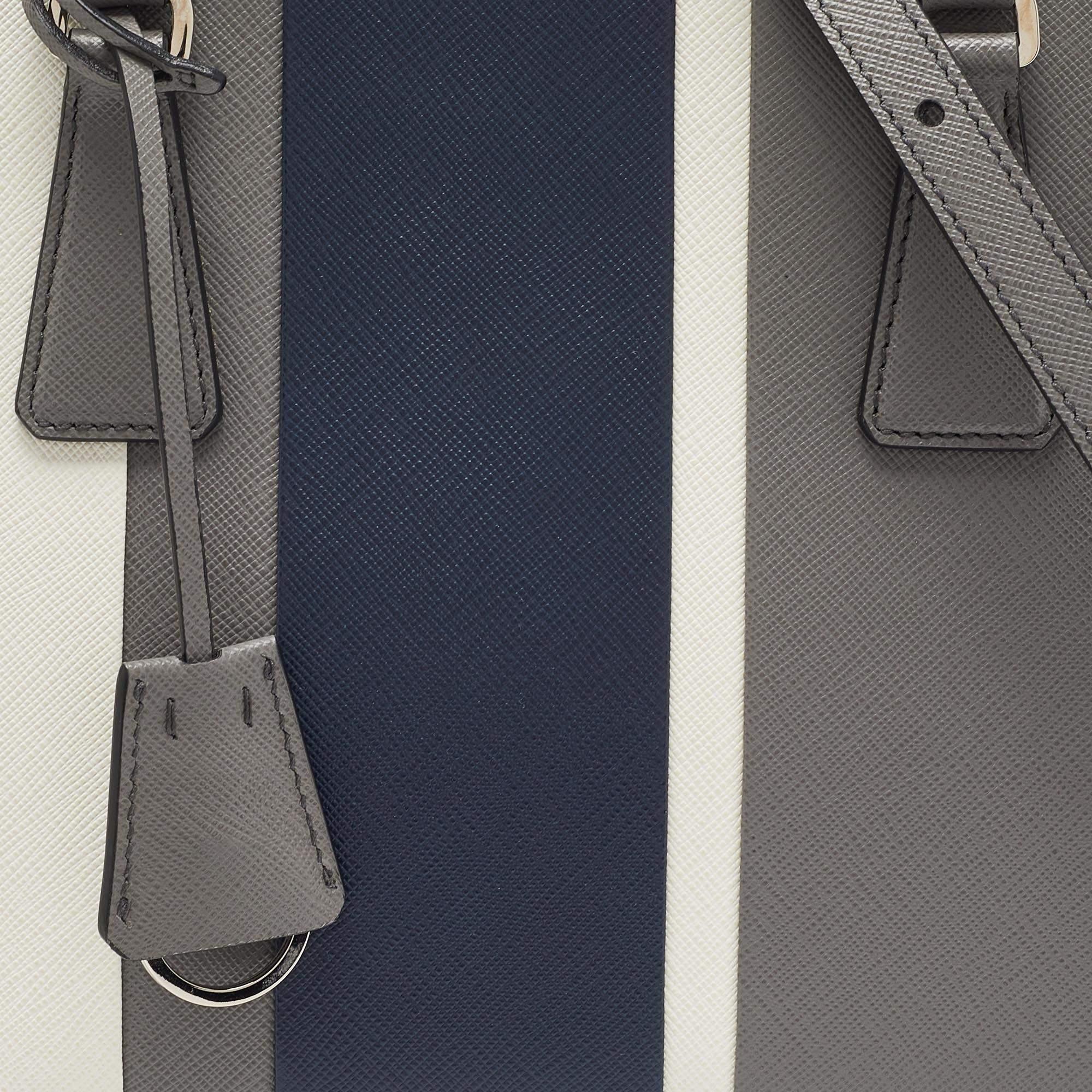 Prada Tricolor Stripe Saffiano Leather Small Double Zip Tote 6