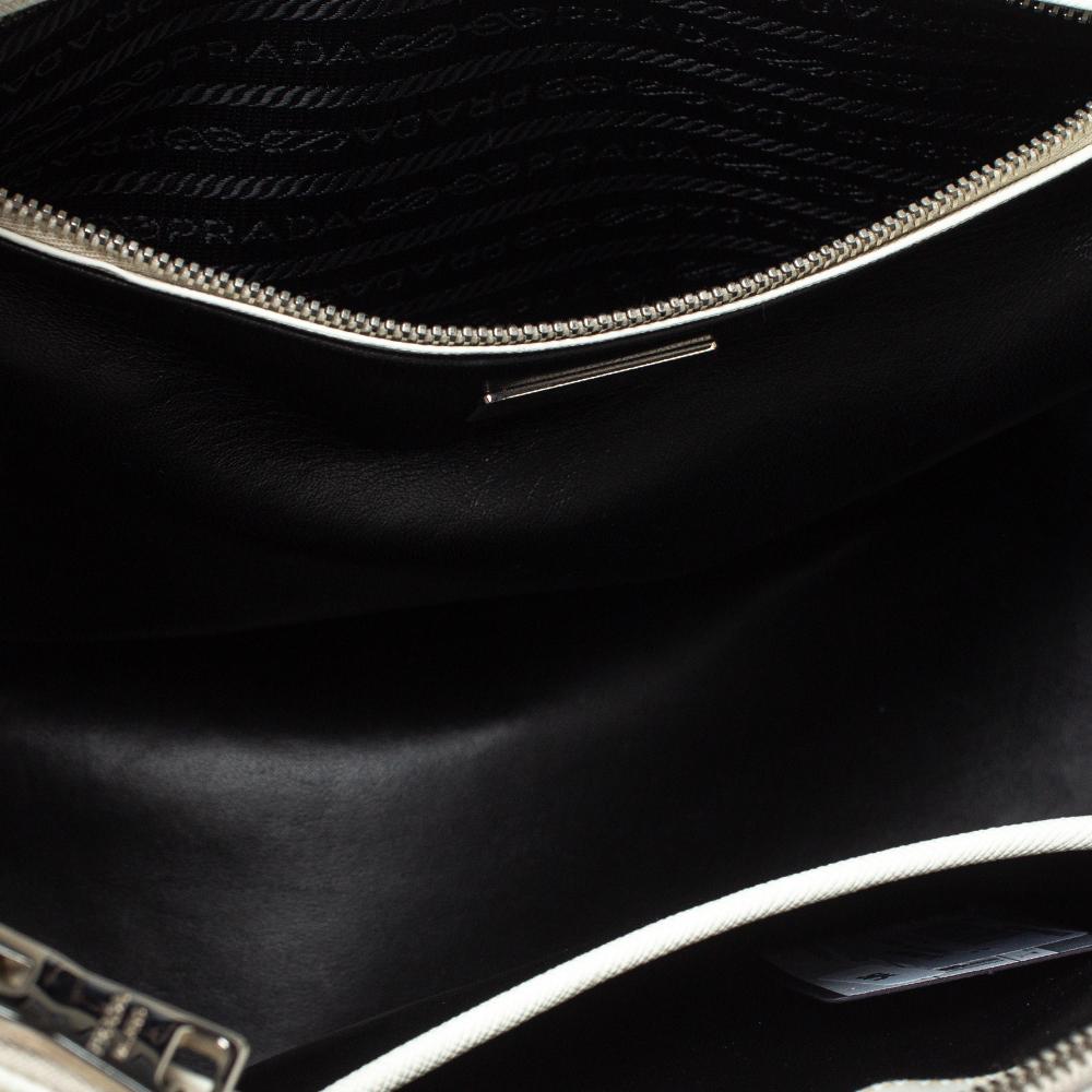 Prada Tricolor Striped and Rivet Detail Saffiano Lux Leather Medium Double Tote 2