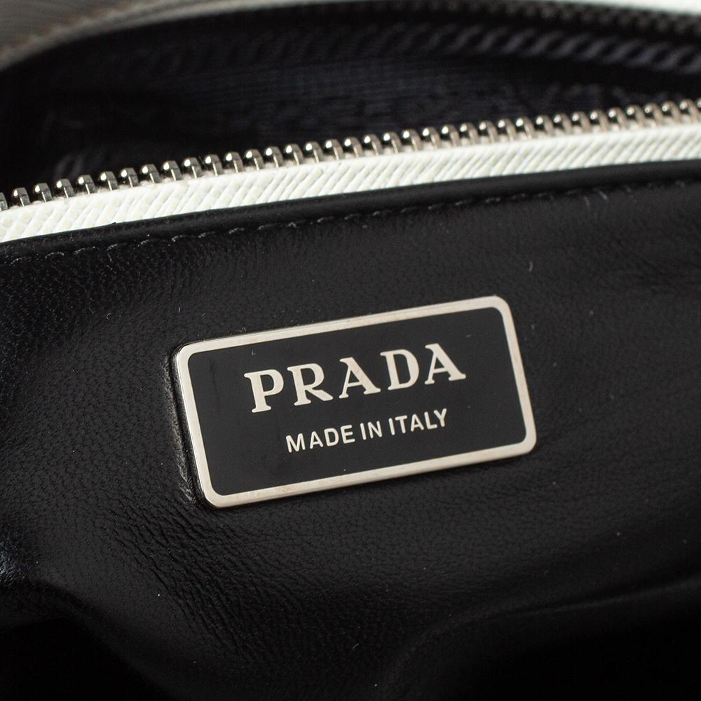 Prada Tricolor Striped and Rivet Detail Saffiano Lux Leather Medium Double Tote 3