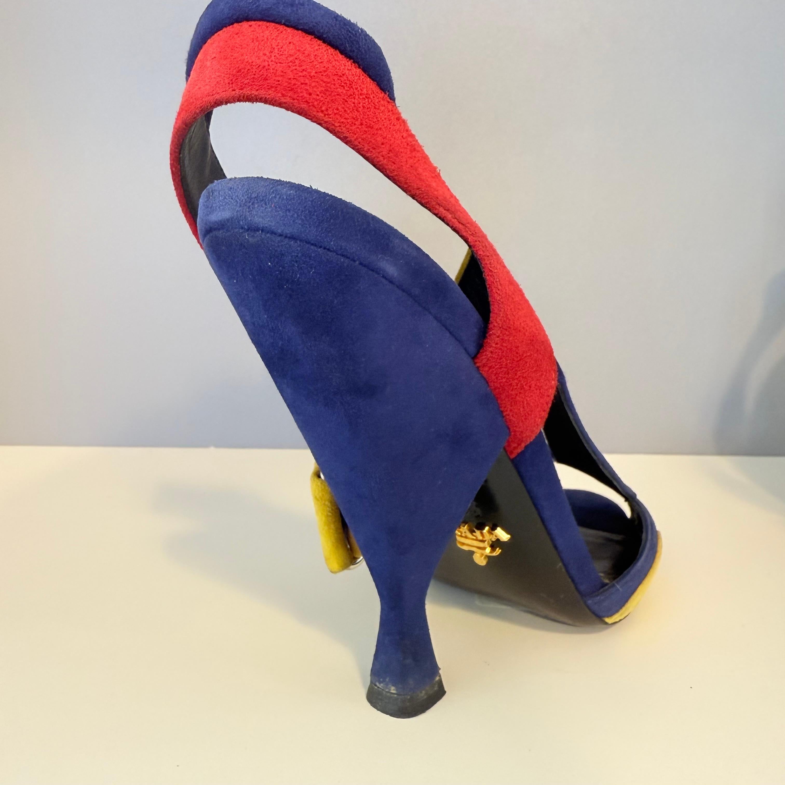 Prada Sandales en daim tricolore IT 38.5 en vente 1