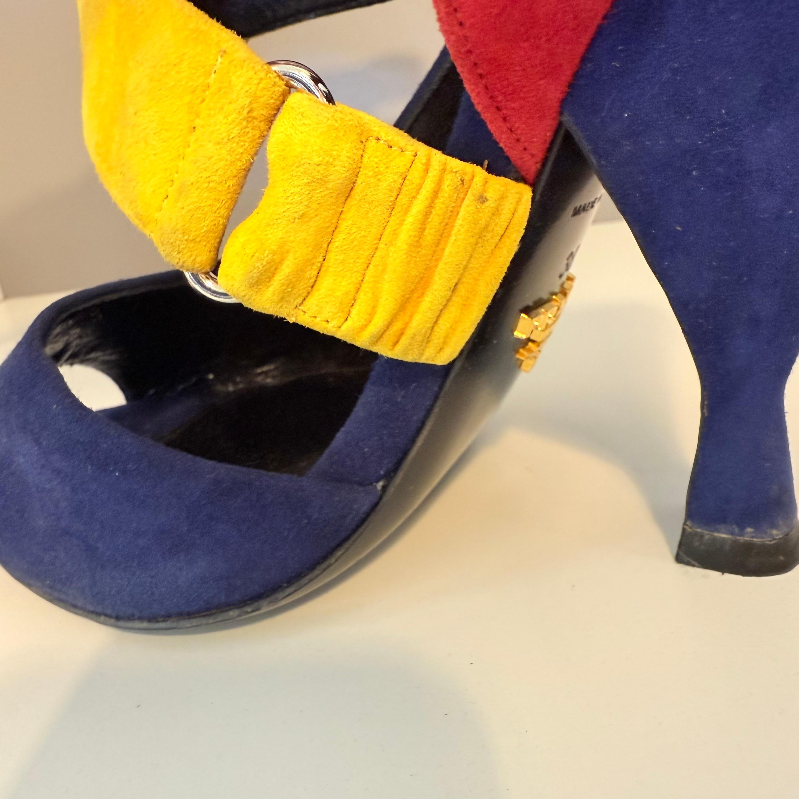 Prada Sandales en daim tricolore IT 38.5 en vente 2