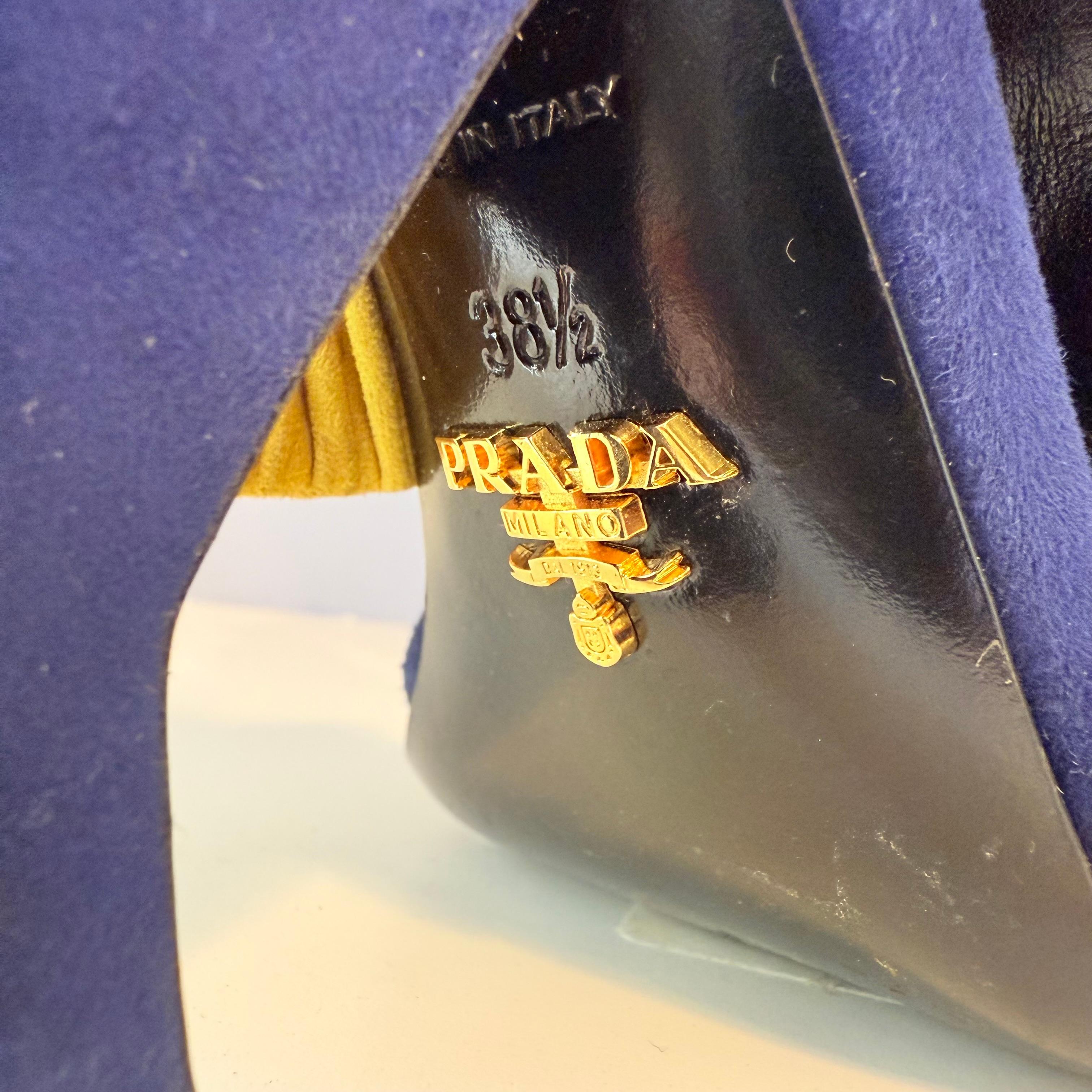 Prada Sandales en daim tricolore IT 38.5 en vente 3