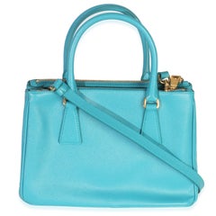 Prada Turchese Saffiano Galleria Small Double Zip Tote