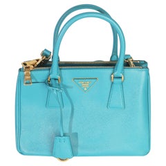 Prada Turchese Saffiano Galleria Small Double Zip Tote