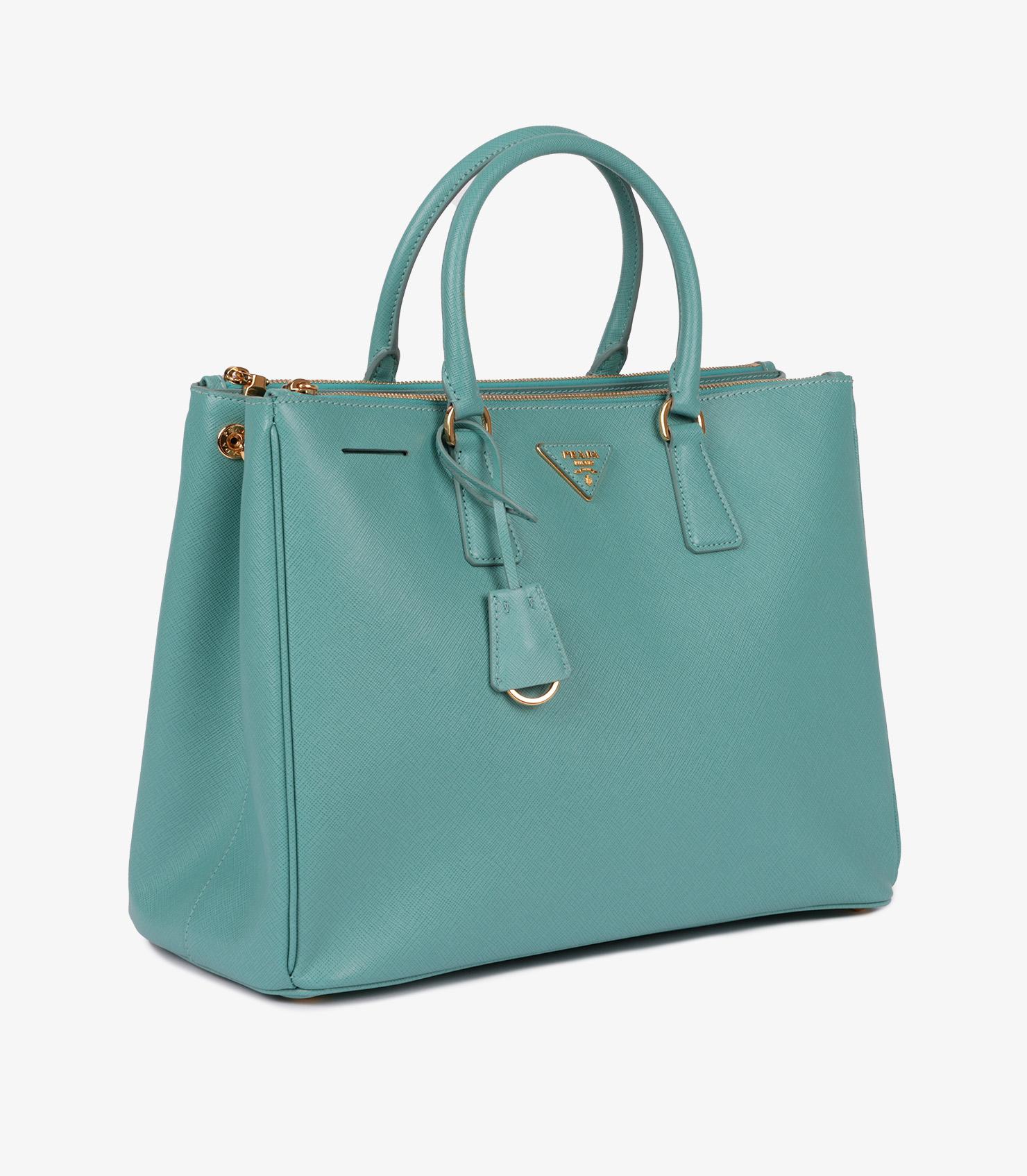 Blue Prada Turchese Saffiano Lux Leather Special Order Large Galleria Tote
