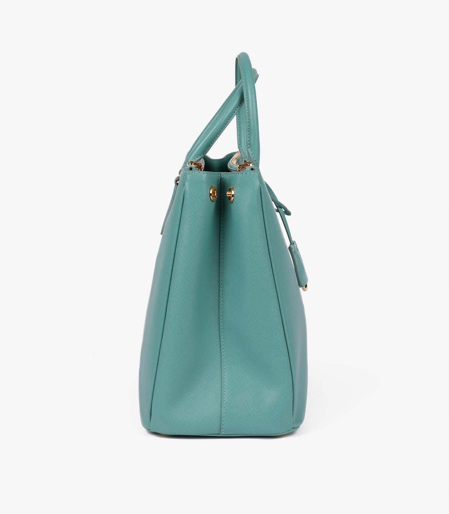 Prada Turchese Saffiano Lux Leather Special Order Large Galleria Tote In Excellent Condition In Bishop's Stortford, Hertfordshire