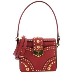 Prada Turn Lock Shoulder Bag Studded Saffiano Leather Small