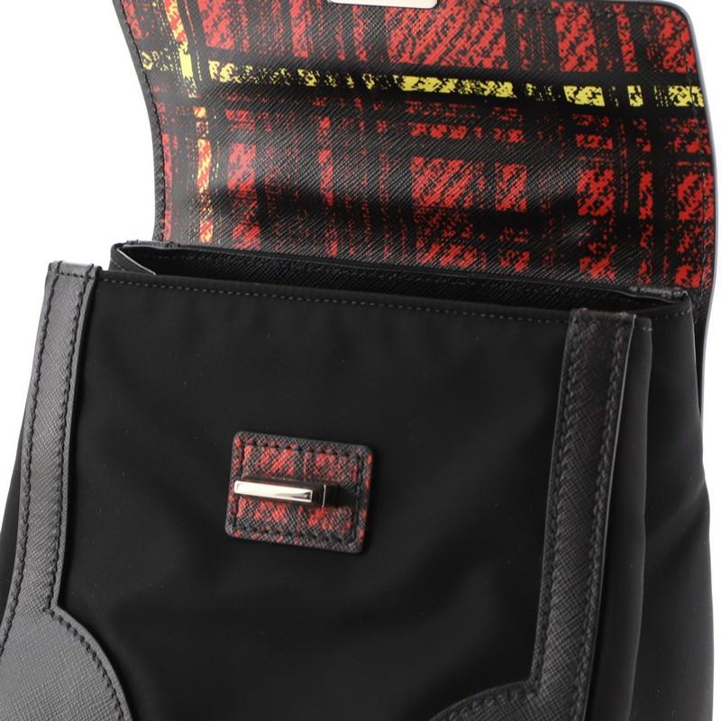 Prada Turn Lock Top Handle Bag Printed Saffiano Leather with Tessuto Smal 1