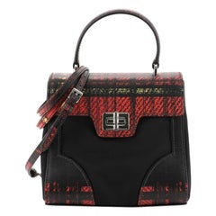 Prada Turn Lock Top Handle Bag Printed Saffiano Leather with Tessuto Smal