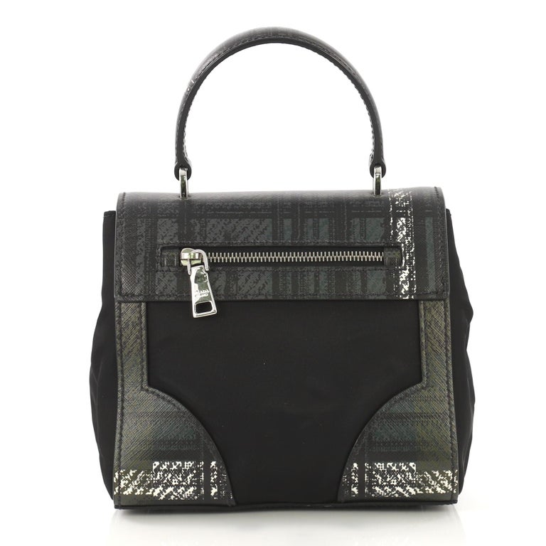 Prada Turn Lock Top Handle Bag Printed Saffiano Leather with Tessuto ...