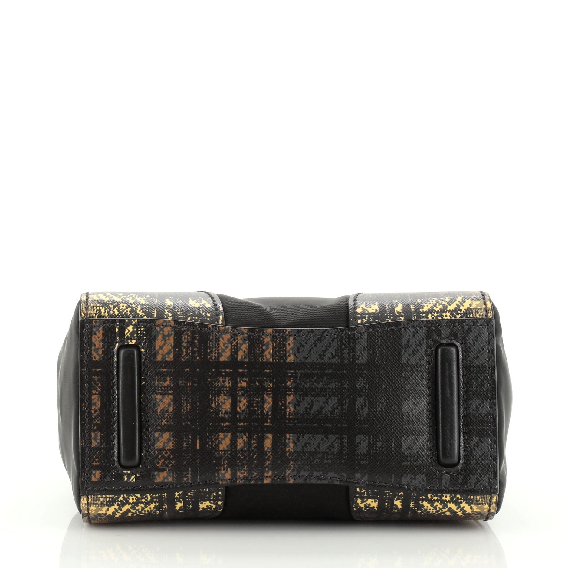 Black Prada Turn Lock Top Handle Bag Printed Saffiano Leather with Tessuto Small