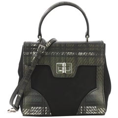 Prada Turn Lock Top Handle Bag Printed Saffiano Leather With Tessuto Small 