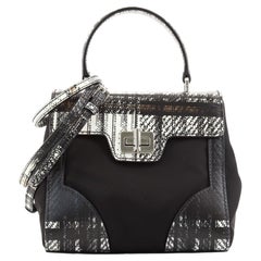 Prada Turn Lock Top Handle Bag Printed Saffiano Leather with Tessuto Small