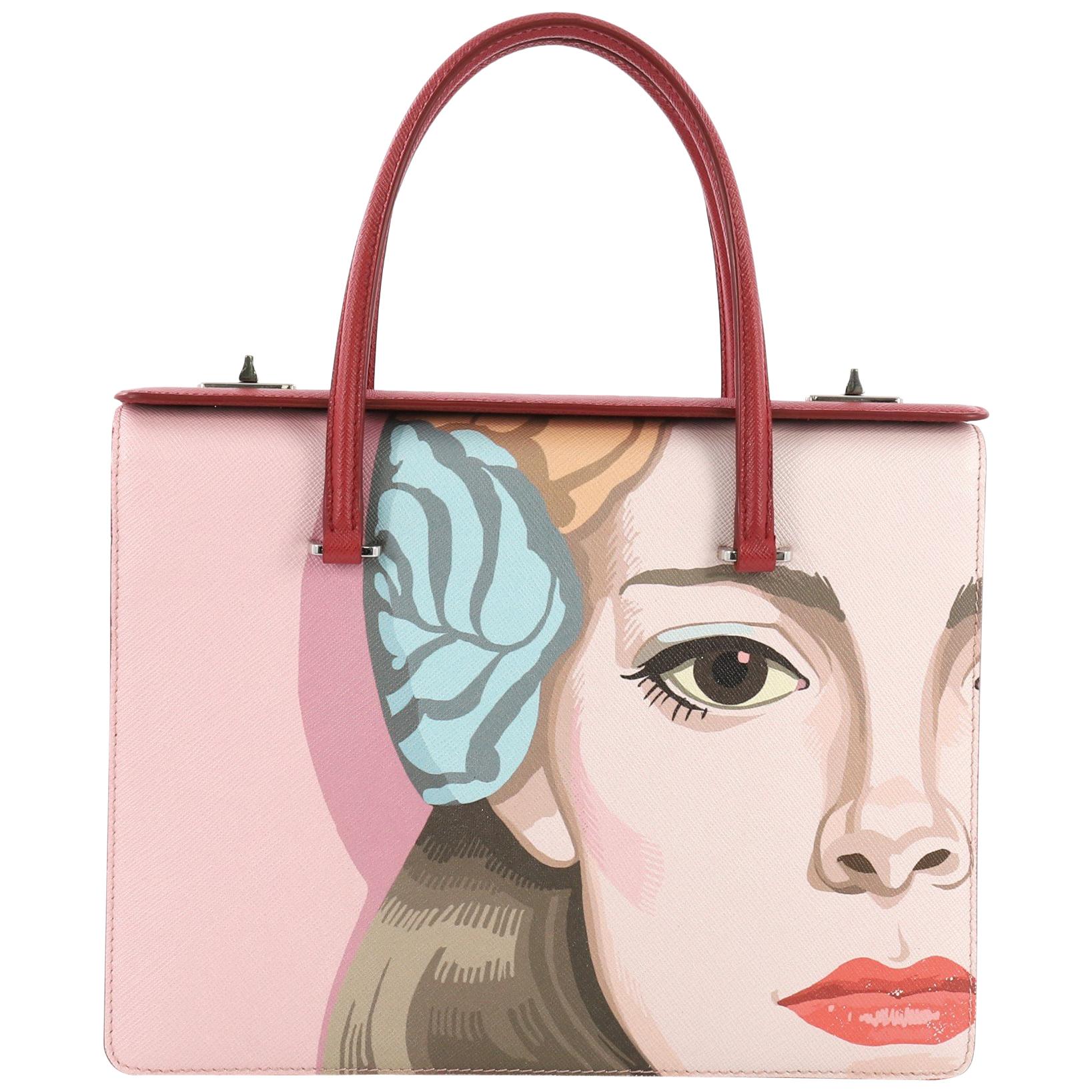 Prada Turn Lock Tote Printed Saffiano Medium