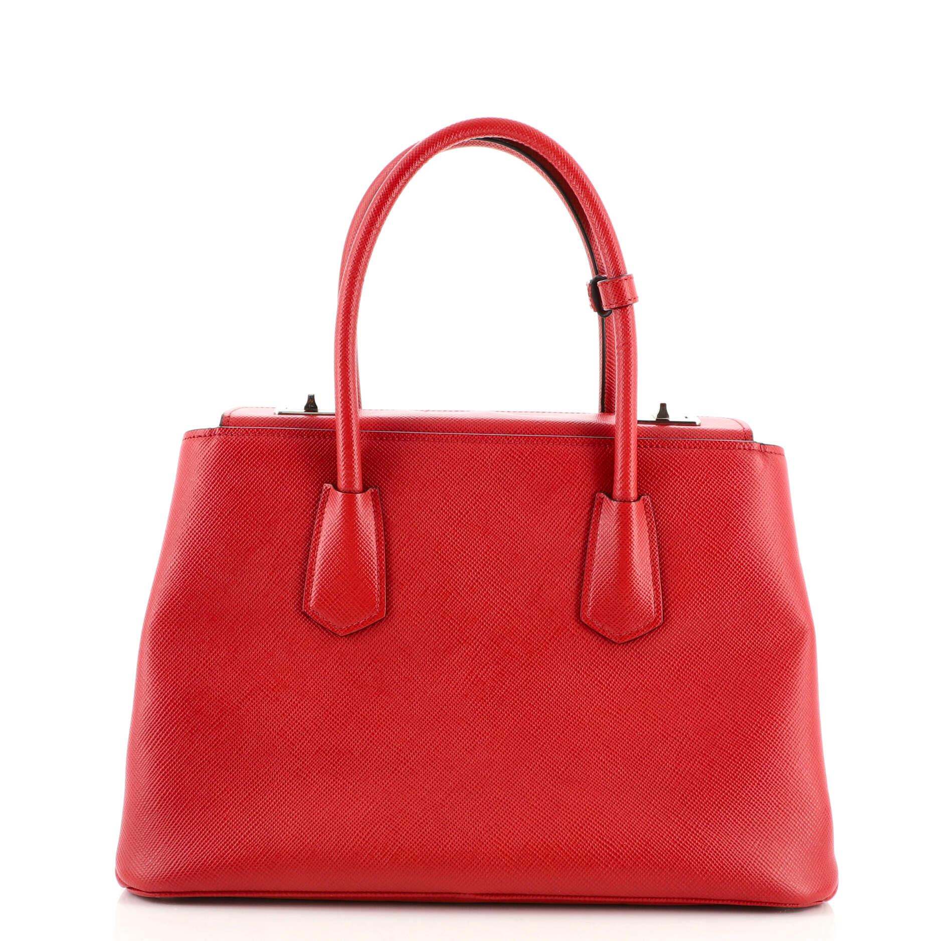 Prada Turnlock Cuir Twin Convertible Tote Saffiano Leather Medium In Good Condition In NY, NY
